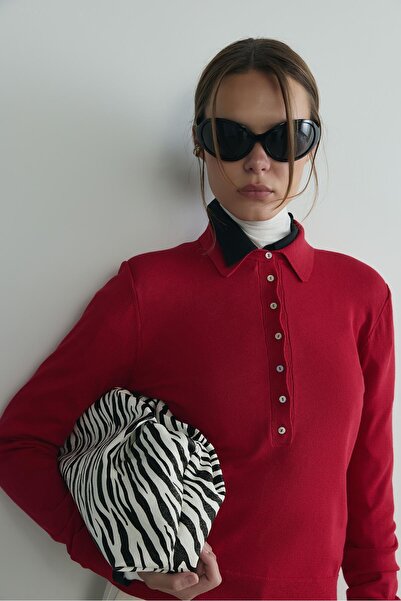 Suud Collection Red Carter Polo Neck Knitwear Sweater