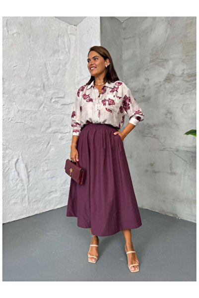 Elif Özbey Butik Plum Stitch Detailed Skirt