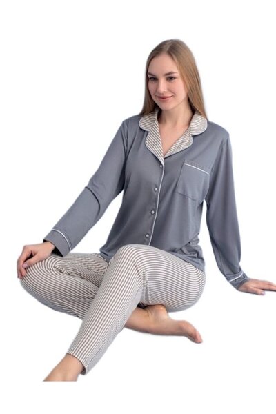 bipamuk طقم بيجامة نسائية بأكمام طويلة وأزرار من غابرييلا، ملابس منزلية هدية