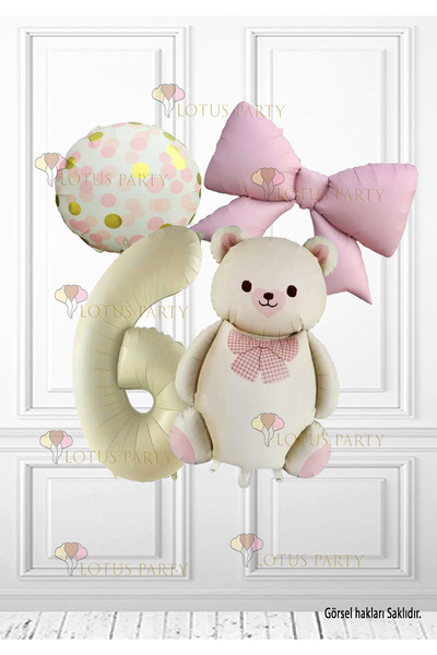 LOTUS PARTY 6 YAŞ بالون ريترو بيج - بالون أرقام كريمي - بالون فويل بفيونكة ور...