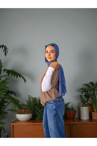 Nöşre Design شال من القطن الممشط باللون الأزرق النيلي