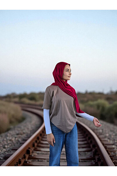 Nöşre Design شال قطني ممشط بلون الكرز (أحمر داكن فاتح)