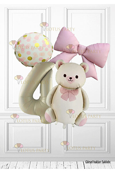 LOTUS PARTY 1 AN Urs retro bej - Balon cu cifre crem - Balon din folie cu fun...