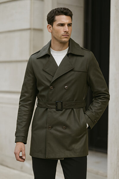 MACSYLEN Erkek Uzun Kemerli Trençkot