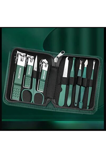 ORGANICYOU Shenzhen 9Pcs Stainless Steel Nail and Foot Care Kit - Portable Beauty Set Green