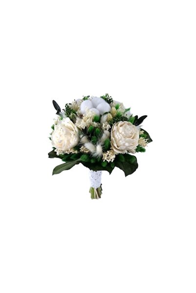 OEM Buchet cu flori ming, bumbac și plante naturale criogenate și uscate, verde/alb