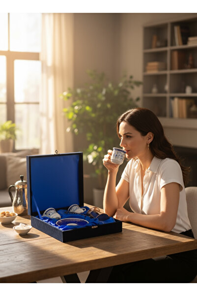 ÅLÅ OTANTİK HEDİYELİK Double Coffee Pot Coffee Cup Set with Velvet Box