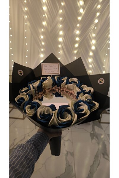 Hayalince Kişiye Özel Solmayan Ledli Aynalı Sarı Lacivert Taraftar Gül Buketi