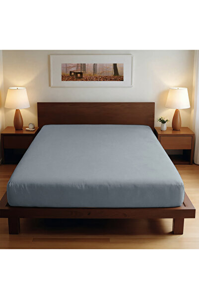 TEOHOMELİNENS 190 Gsm, 95% Cotton 5% Elastane Single Jersey Elastic Fitted Sheet Double Size 160-180X200 cm - Platinum Gray