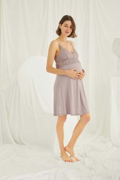 MONAMİSE Women'S, Lace Front Buttoned Maternity/Nursing Nightgown, Mink Nightgown