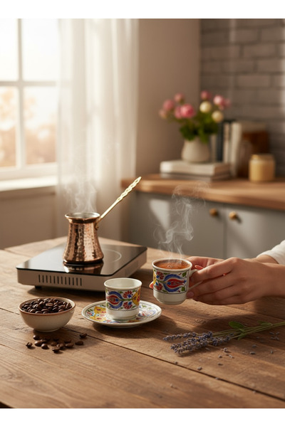 ÅLÅ OTANTİK HEDİYELİK Double Coffee Pot Coffee Cup Set with Velvet Box