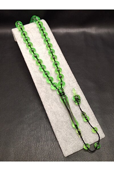 Han Ticarethane سبحة من العقيق الأخضر المسحوق بنمط الشقوق المميزة وقطع كروي