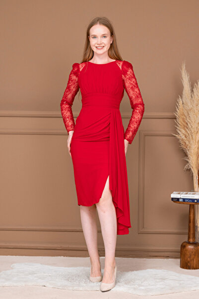 BEYBOS Rochie creion din țesătură din șifon cu paiete - ROȘU