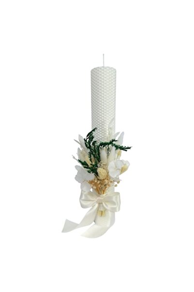 OEM Lumânare de botez din ceară, decorată cu flori conservate și flori uscate...