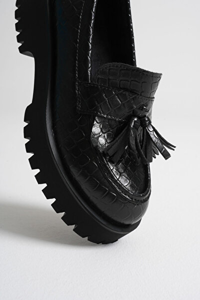Zerenyus Melora Premium дамски черни мокасини с крокодилски принт