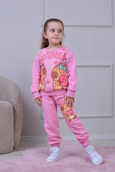 ARBİ kids طقم ثلاث قطع للفتيات مع دمية دب الكابيبارا للعودة إلى المدرسة