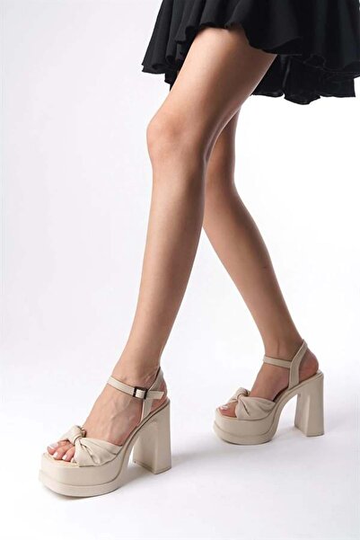 Les Passent Women's Cream Fiyank Banded (12 cm) Platform Heeled Shoes