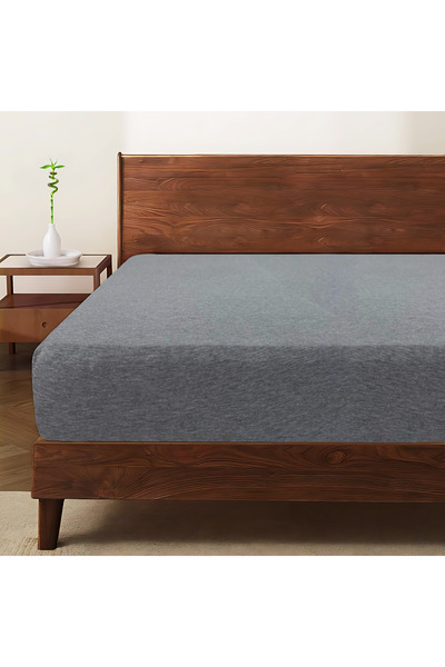 TEOHOMELİNENS 190 Gsm, Quality Single Jersey Fitted Sheet, Single Size 120-140X200 cm - Dark Gray Melange
