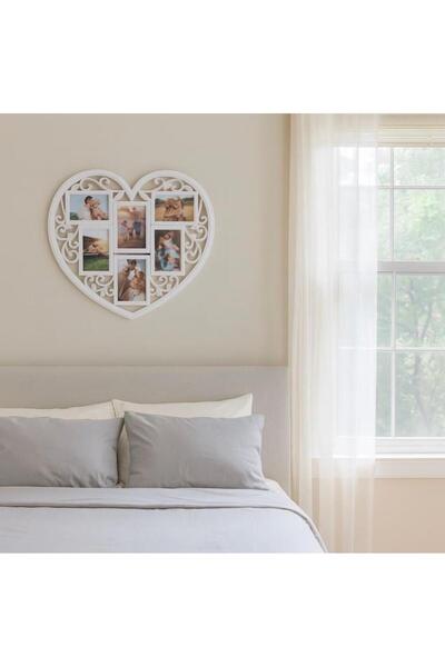 Original Rama Foto Alba in Forma de Inima pentru 6 Poze 60x56cm