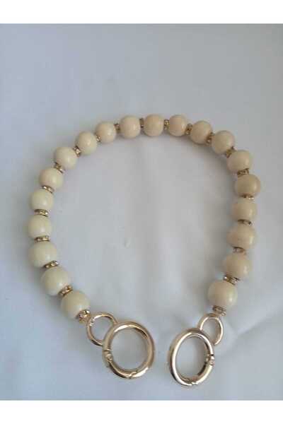 hobi duragı Uçları Yaylı Halkalı Ahşap Boncuklu Çanta Sapı Aksesuarı TEKLİ