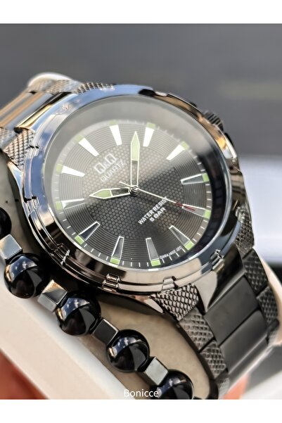 Q&Q Men's Wristwatch, Smoked Color Steel Band, 5 Atm Water Resistant, with Bracelet Gift