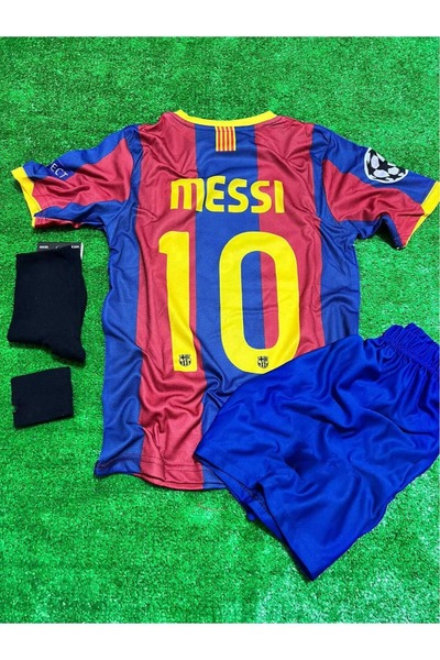 After Party Copy - F.C Barcelona 2024/25 New Season Messi Kids Jersey 4-Piece Set (Emblem Set) Vs Athlete Ag