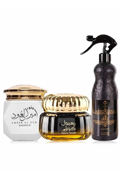 ALMAS Kuwaiti Maamoul 60g, Ashiq Al Oud Air Freshener 480ml, and Amir Al Oud Bakhoor 40g