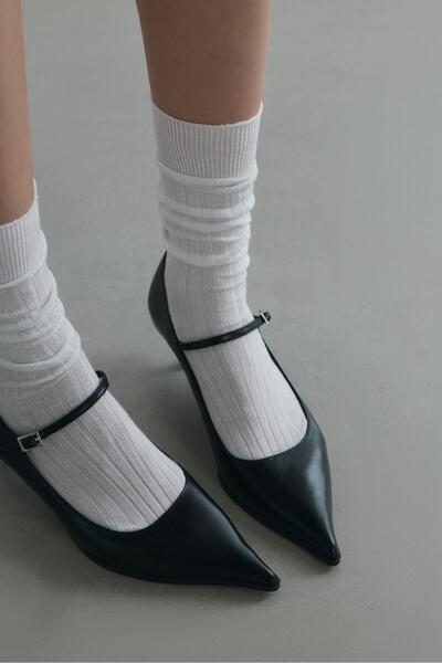 Suud Collection White Yves Ribbed Socks
