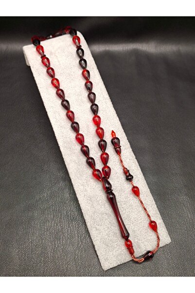 Han Ticarethane سبحة من حجر البخور الأحمر والأسود على شكل قطرة دمعة