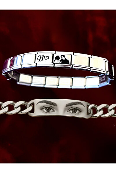 Vamoria Göz Baskılı Bileklik ve Resimli Harfli İsimli İtalyan Charm Çelik Bileklik