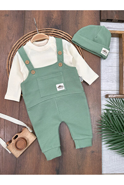 Bolly Baby Waffle Cap-Romper with Badges %100 Cotton Baby Boy Overall/Set