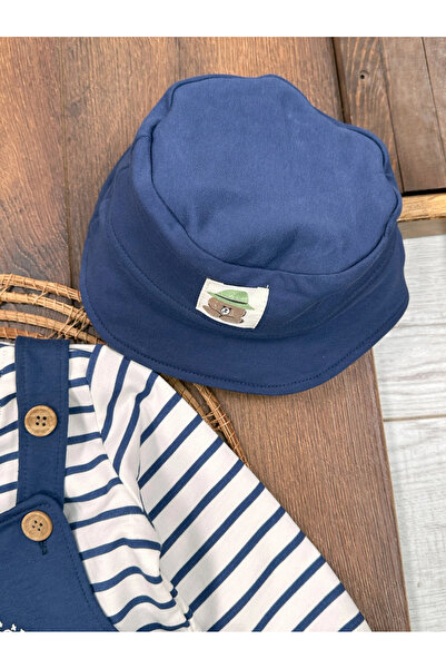 Bolly Baby Safari Hat Embroidered Stripe Sweatshirt Salopet Baby Boy Set