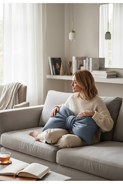 JACA Διακοσμητικό μαξιλάρι από λινό ύφασμα με φιόγκο, γεμιστό με κορδέλα φιόγ...