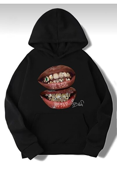FUFLUNS Oversize Unisex Hooded Sweatshirt with Lip Print