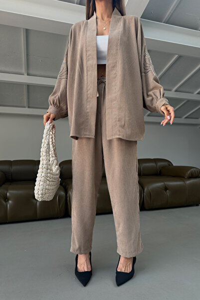 MİA NOURA Women's Sleeves and Back with Bead Embroidery Kimono