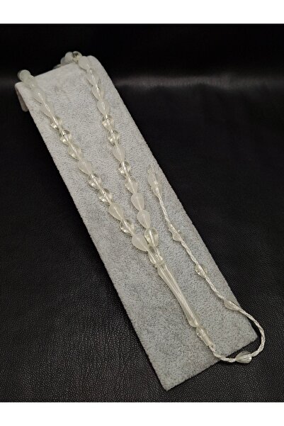 Han Ticarethane سبحة من حجر البخور الأبيض الشفاف على شكل قطرة دمعة