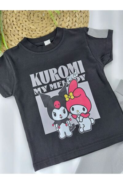 Butik Girls' Kuromi Printed Capri Leggings T-Shirt Two-Piece Set