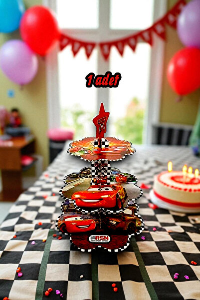 partylady 1 Adet Cars Temalı Kek Standı - Parti ve Kutlamalar İçin Kek Sunumluk