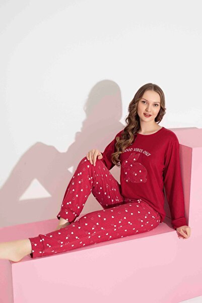 Tarık Women's Red Rabbit Patterned Thermal Fabric Pajama Set Mother-Daughter Combination Should Be Added to the Cart Individually.
