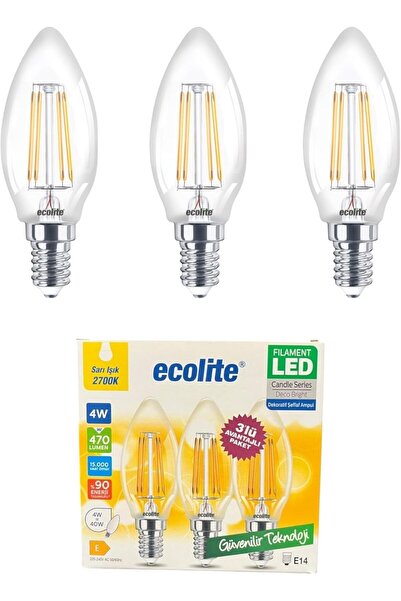 STOREMAX 4W LED Filament Mum Ampul, E14 Duy, 2700K Sarı Işık, 470 Lümen, Şeffaf Cam, Akkor Görünümlü Dekorati