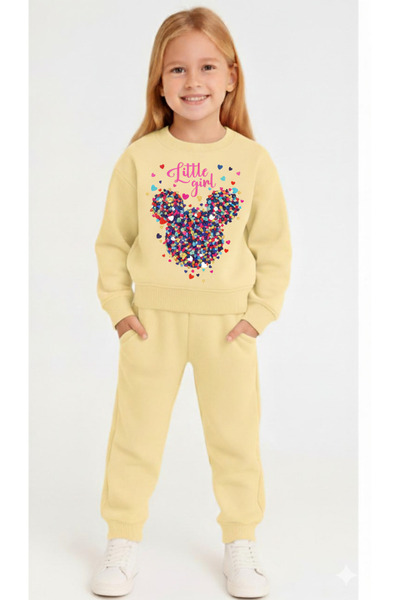 LİTTLE TORTOİSE Little Girl Heart Mickey Printed Tracksuit Set / Sweatshirt Set
