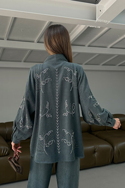 MİA NOURA Women's Sleeves and Back with Bead Embroidery Kimono