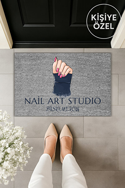 Dormot طباعة رقمية حديثة على شكل فن الأظافر باللون الرمادي، سجادة أمامية لباب...