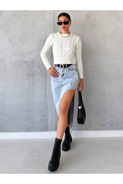 Sempre Saç Örgü Detaylı Triko Kazak Kadın – Sıcak, Rahat, Şık”