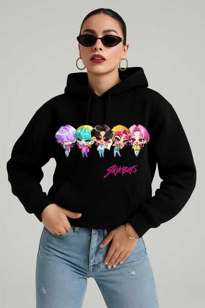 LİASSHOES سويت شيرت أسود مطبوع من ساجابويز