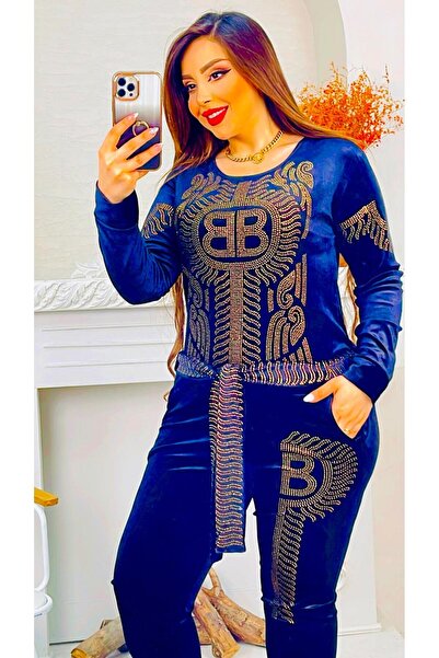 Kaptins Women's Stylish Jumpsuit & Salopet Stone Detailed Velvet Fabric