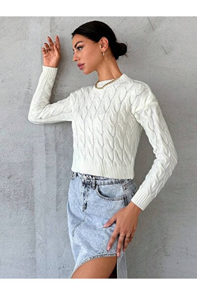 Sempre Saç Örgü Detaylı Triko Kazak Kadın – Sıcak, Rahat, Şık”