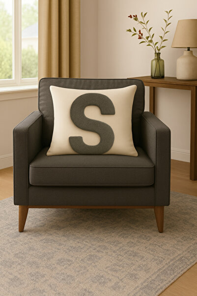 ALAMODECOR Крем, антрацитовий колір, двосторонній цифровий принт, літери S, ч...