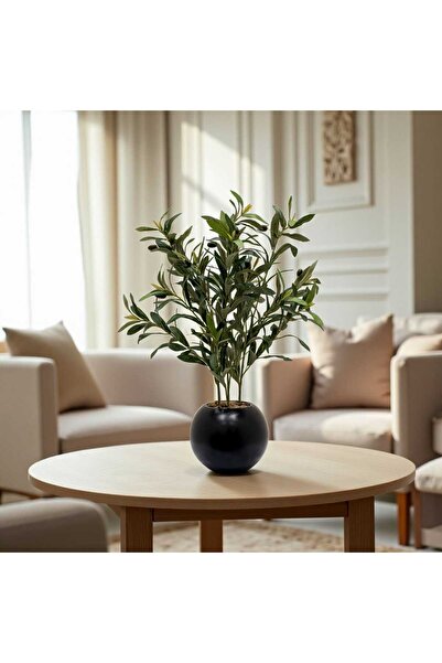 Casco اغصان زيتون صناعية أنيقة بأصيص دائري اسود 60سم