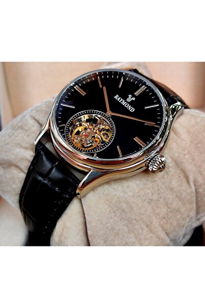Raymond Black Dial Steel Automatic Men Wristwatch